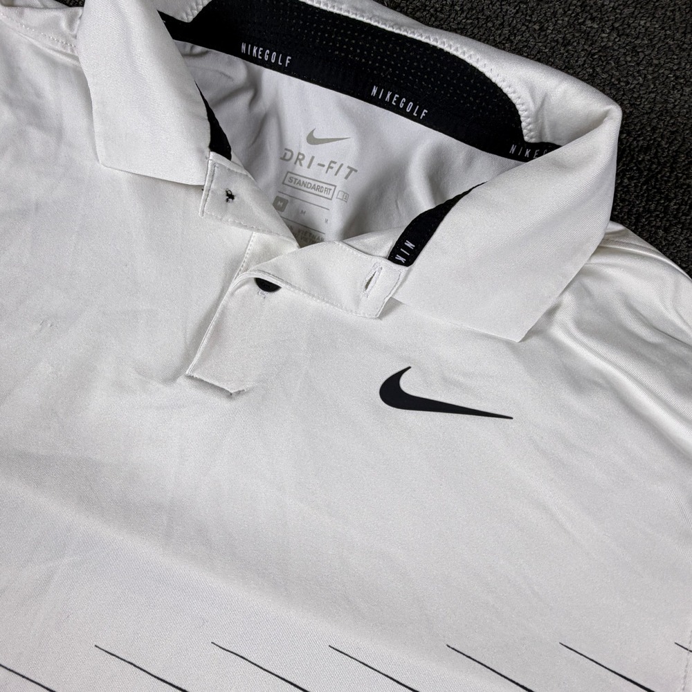 Nike Polo Mens Medium CU9794-100 White Black Striped Fade Dri-FIT EUC